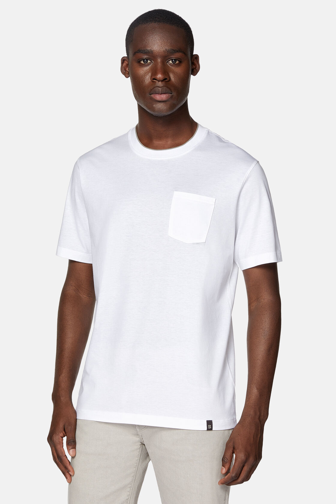 T-shirt in katoen en tencel jersey, White, hi-res