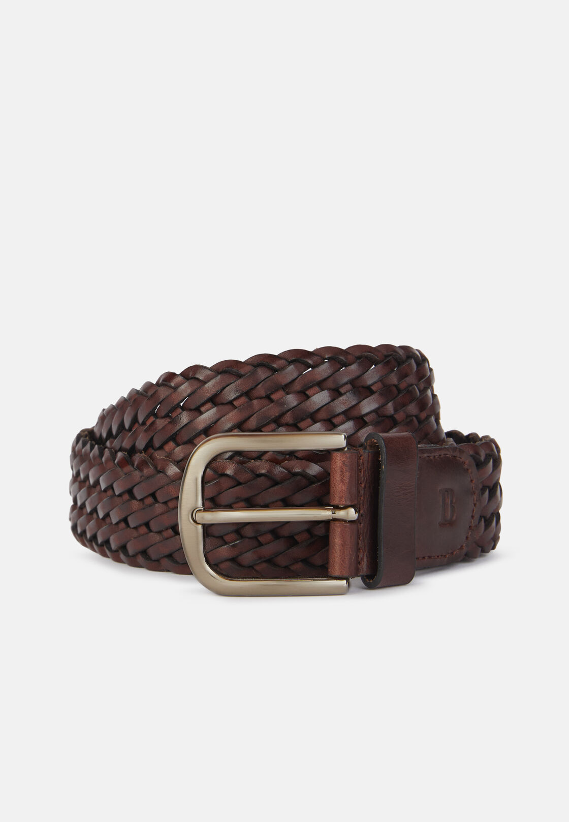 Braided Leather Stretch Belt - Brown