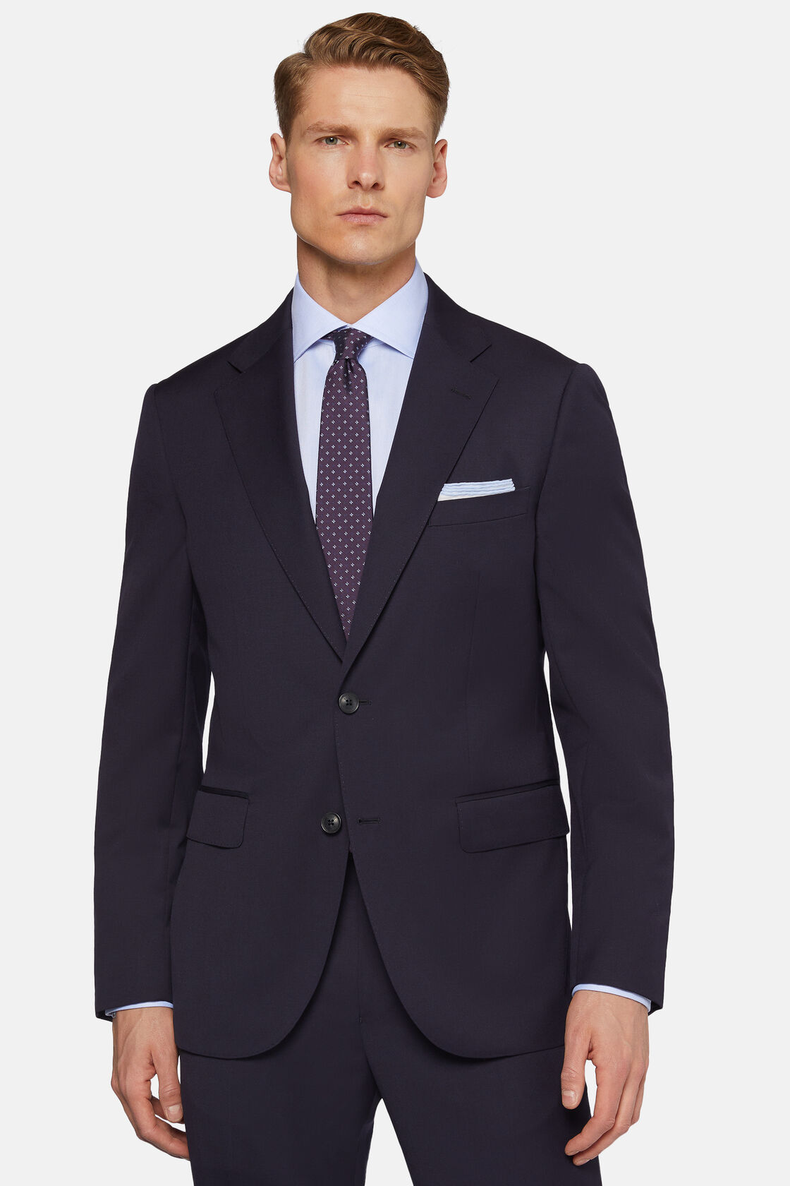 Strecth Wool Suit Style Firenze, Navy blue, hi-res