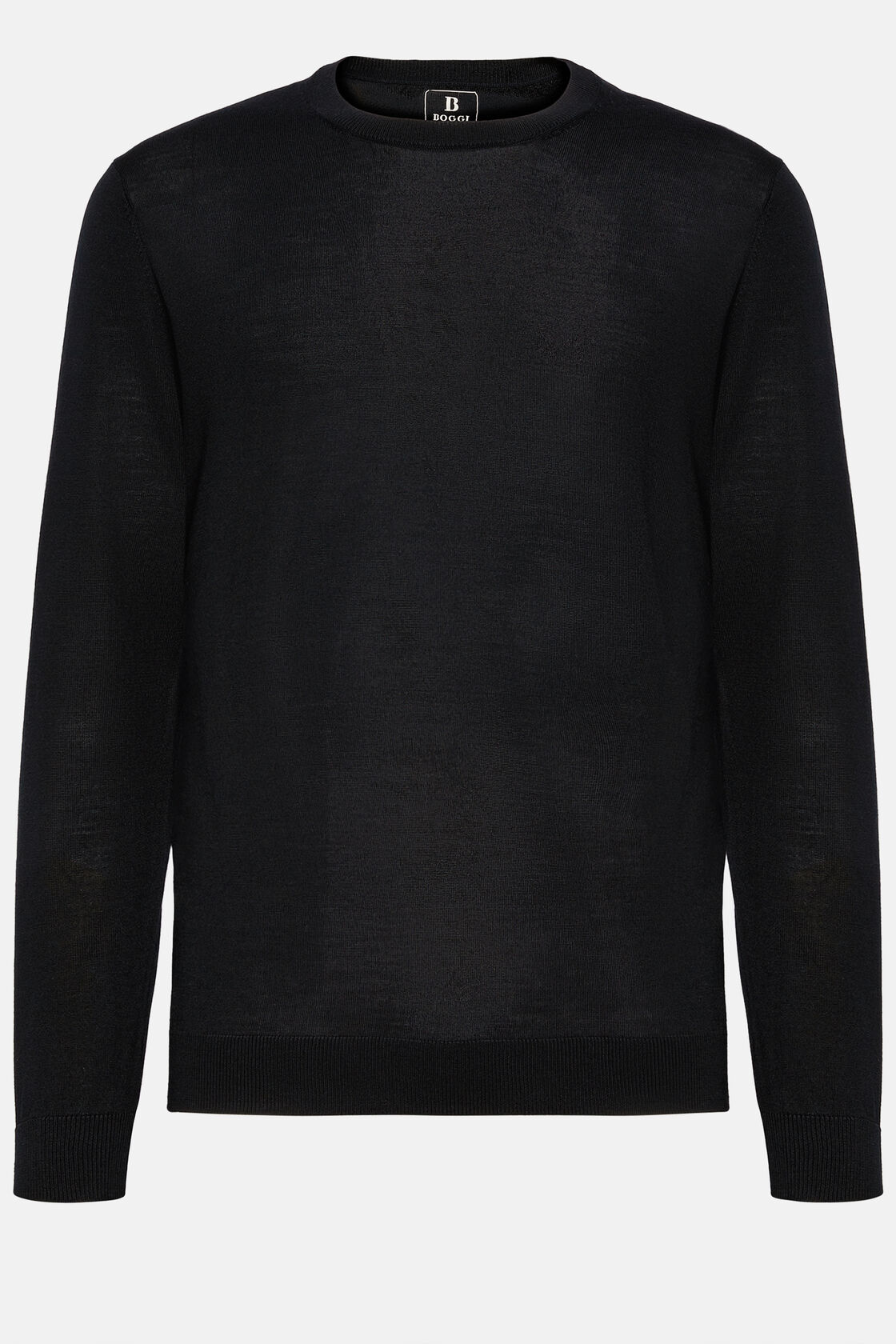 Czarny sweter z okrągłym dekoltem z niezwykle delikatnej wełny merynosów., Black, hi-res