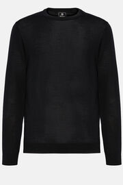 Czarny sweter z okrągłym dekoltem z niezwykle delikatnej wełny merynosów., Black, hi-res