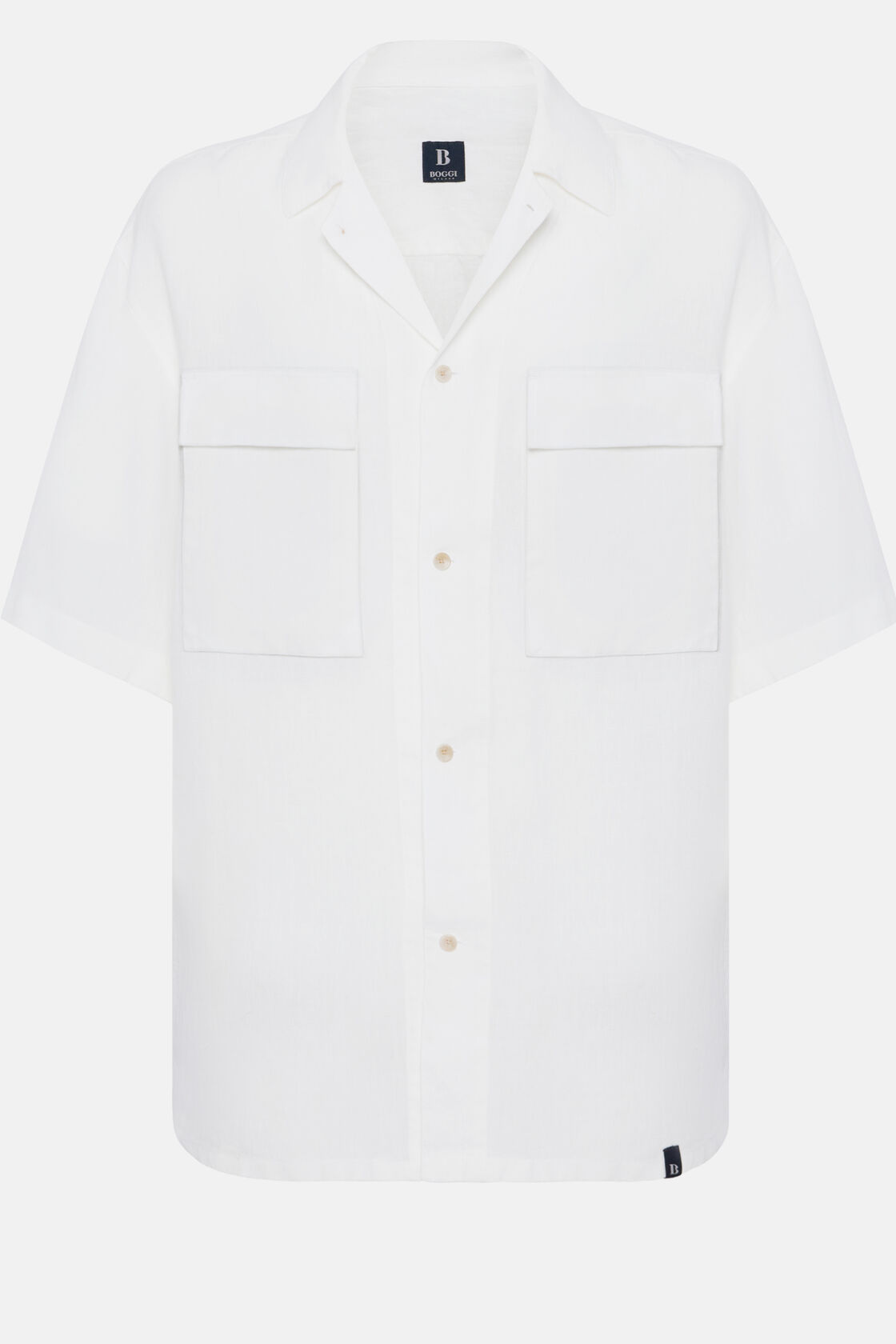 Weißes Oversized-Hemd Aus Leinen Mit Camp-Kragen, Weiß, hi-res