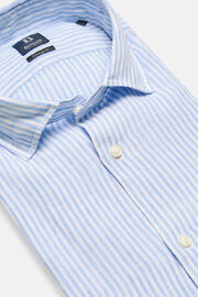 Striped Linen Closed Collar Shirt Regular Fit, Medium Blue, hi-res