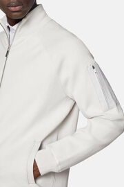 Sweat-Shirt Gris Full Zip En Maille En Coton Technique, Light grey, hi-res