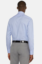 Camicia A Righe Azzurre In Cotone Dobby Slim Fit, Blu, hi-res