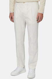 Stretch Cotton Pinces Pants, White, hi-res