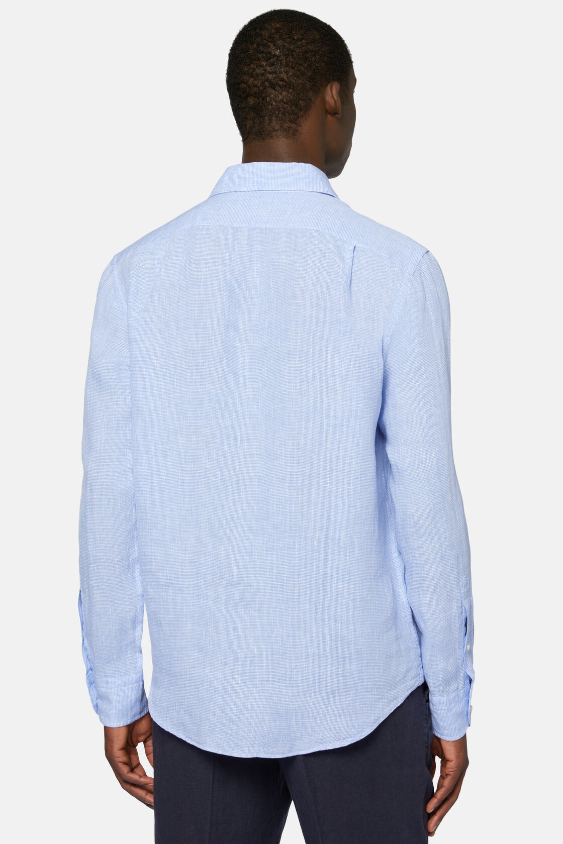 Pied Poule Linen Closed Collar Shirt Regular Fit, Light Blue, hi-res