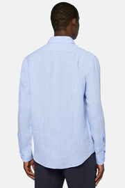 Pied Poule Linen Closed Collar Shirt Regular Fit, Light Blue, hi-res