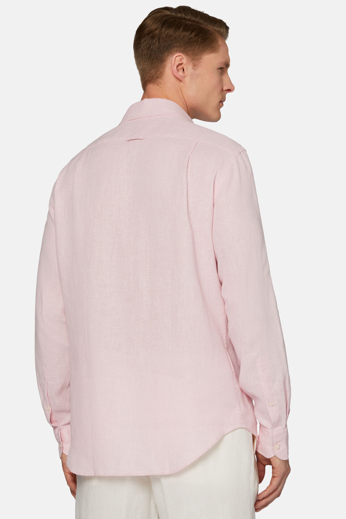 Camisa Rosa de Lino Regular Fit, Rosado, hi-res