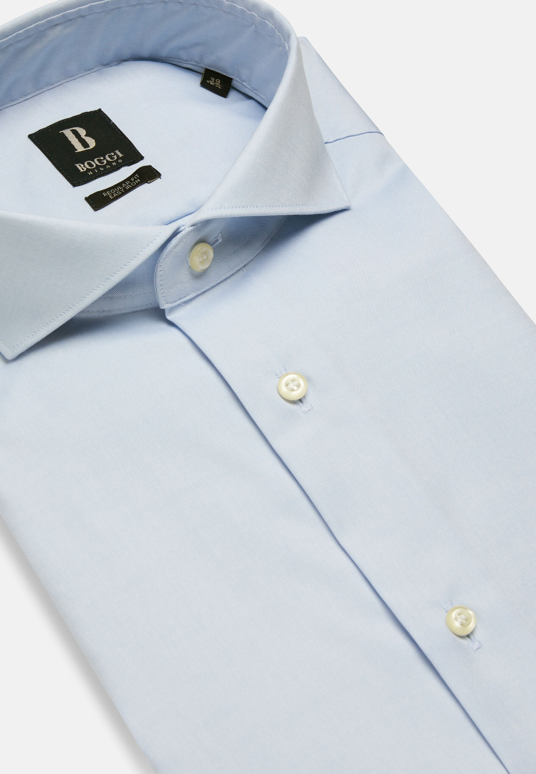 Camisa azul en pin point de algodón regular fit