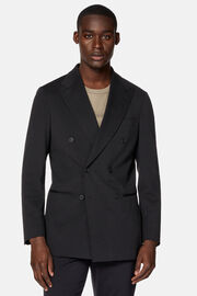 B Tech Black Double-Breasted Jacket in Stretch Nylon, Black, hi-res