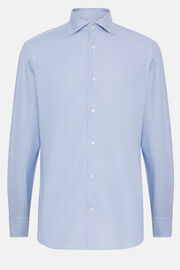 Slim Fit Sky Blue Houndstooth Cotton Shirt, Light Blue, hi-res