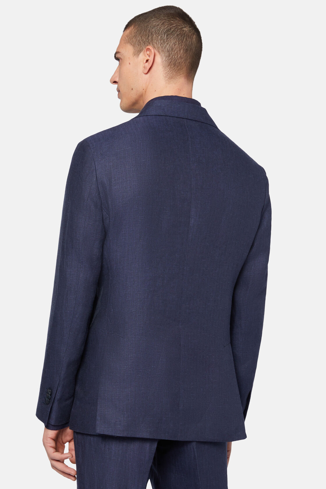 Herringbone Linen Suit Style Capri, Navy blue, hi-res