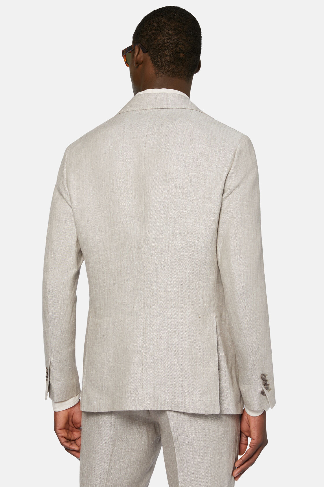 Herringbone Linen Suit Style Capri, Taupe, hi-res