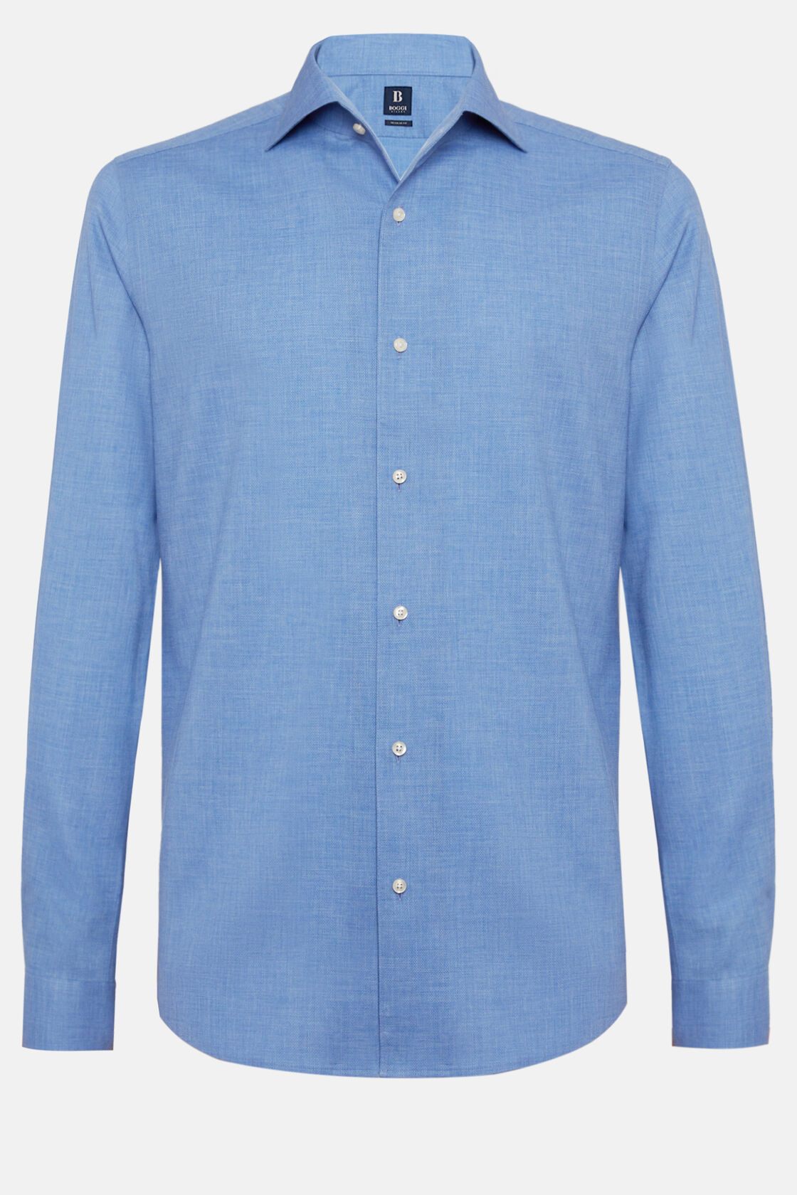 Blue Regular Fit Cotton Dobby Shirt, Medium Blue, hi-res
