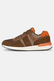 Tec Fabric Leather Sneakers Running, Taupe, hi-res