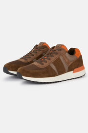 Tec Fabric Leather Sneakers Running, Taupe, hi-res