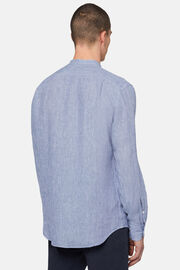 Linen Korean Collar Shirt Regular Fit, Blue, hi-res