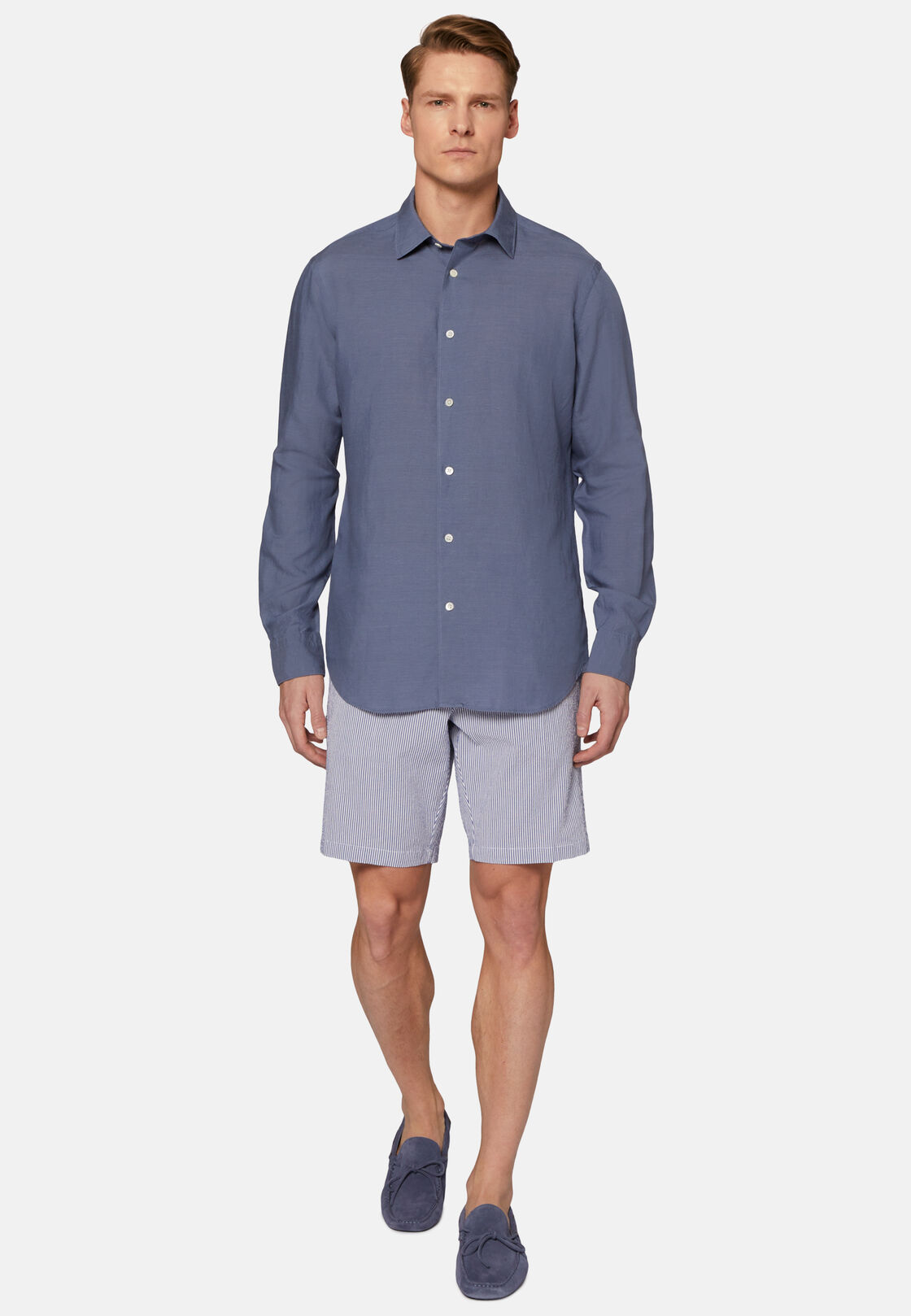 Men's Dove Grey Regular Fit Linen Shirt | Boggi Milano