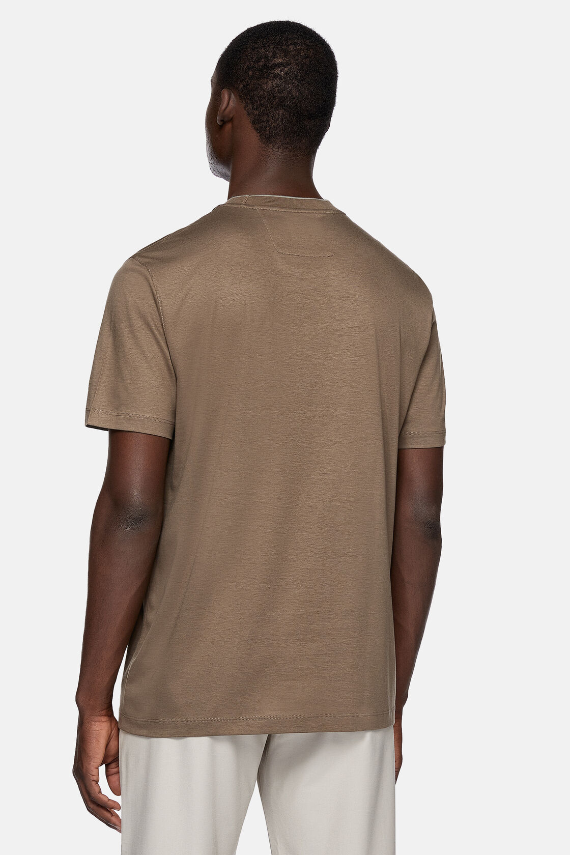 T-shirt em malha de algodão e tencel, Brown, hi-res