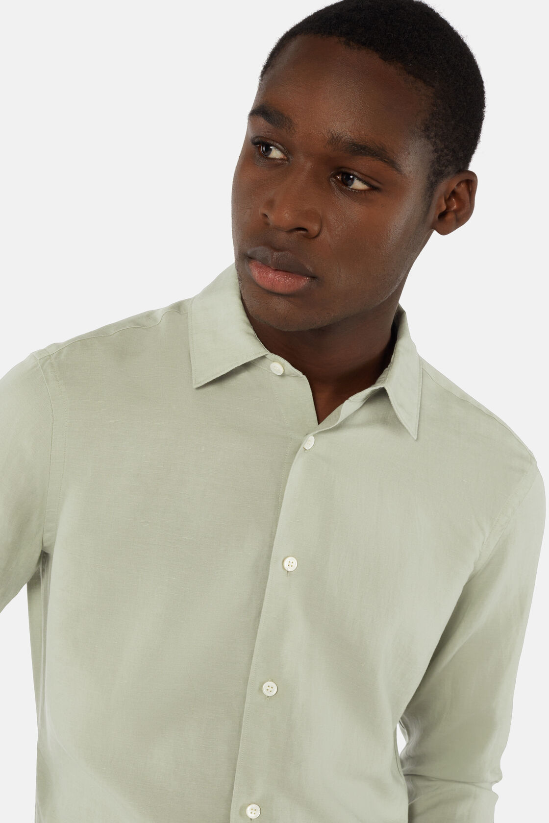 Groen tencel/linnen regular fit overhemd, Green, hi-res