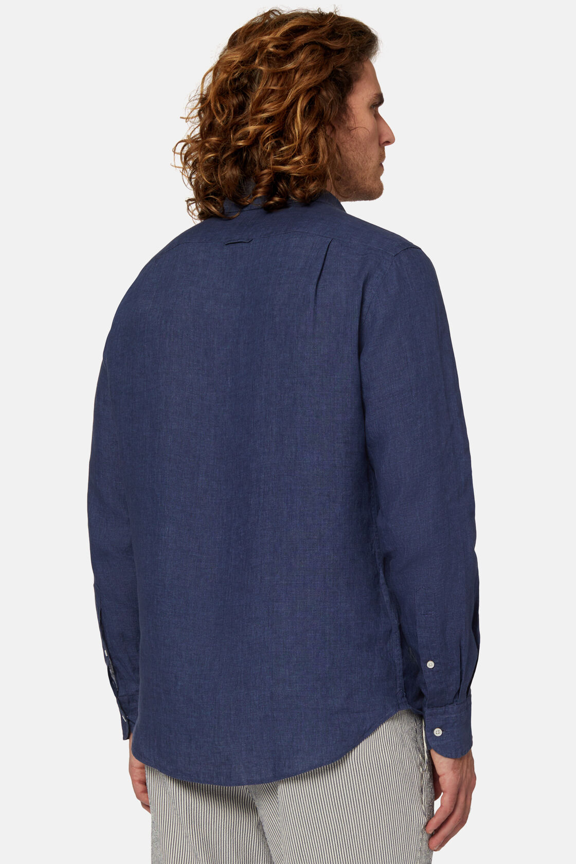 Donkerblauw Linnen Regular Fit Overhemd, Navy blue, hi-res