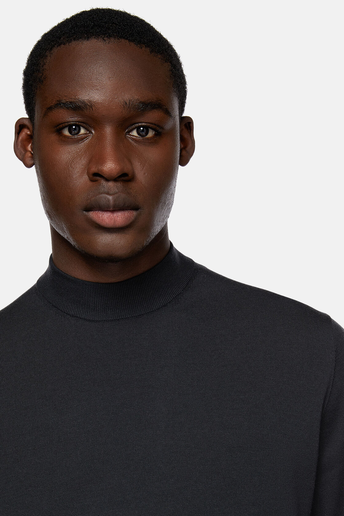 Charcoal Mock Polo Neck Jumper In Superfine Merino Wool, Charcoal, hi-res
