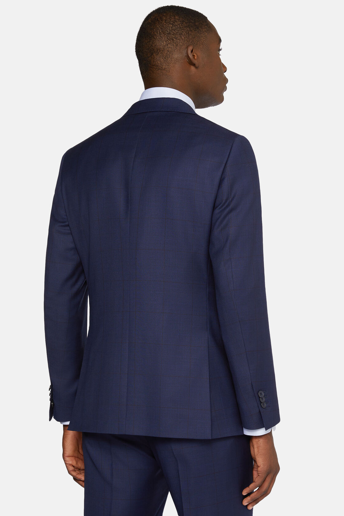 Granatowy garnitur w kratę księcia Walii z czystej wełny, Navy blue, hi-res