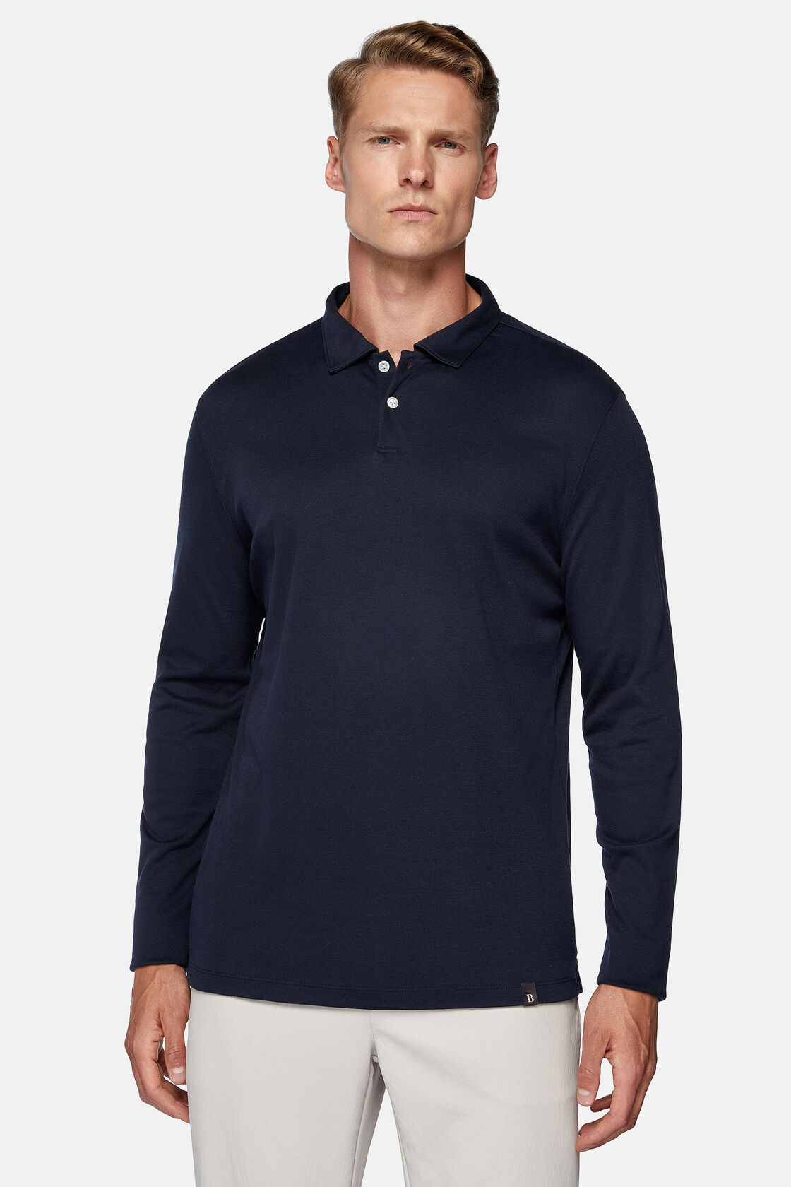 Polo Shirt in a Cotton Blend High-Performance Jersey Regular, Navy blue, hi-res