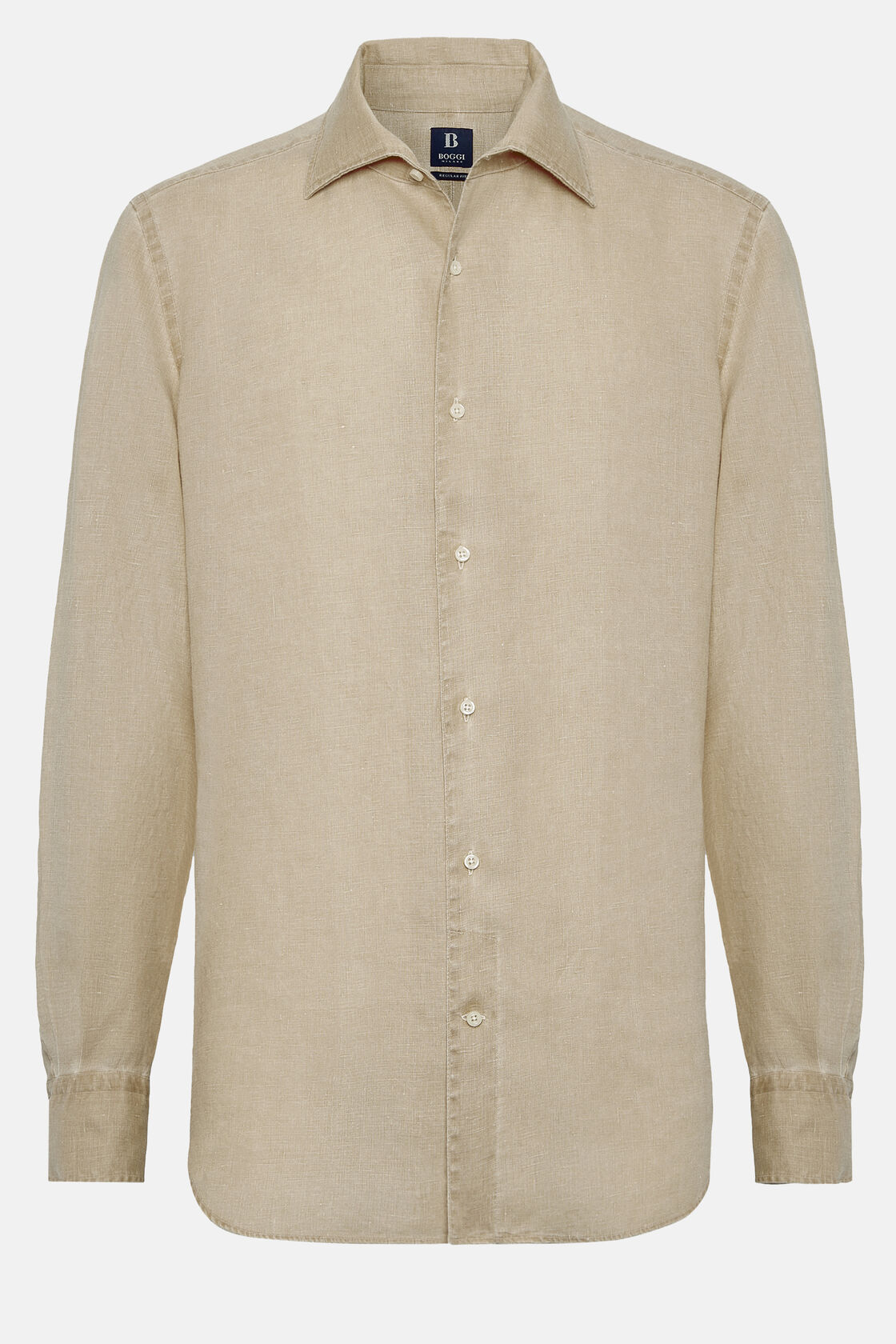Dove Grey Regular Fit Linen Shirt, Taupe, hi-res