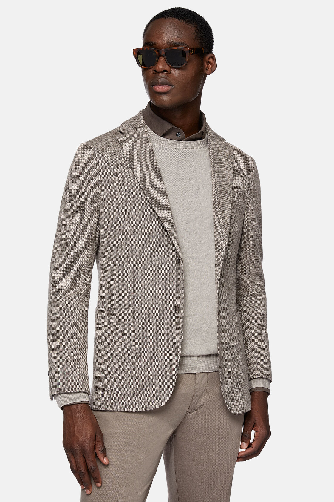 B Jersey Dove Grey Jacket In Cotton Blend, Taupe, hi-res