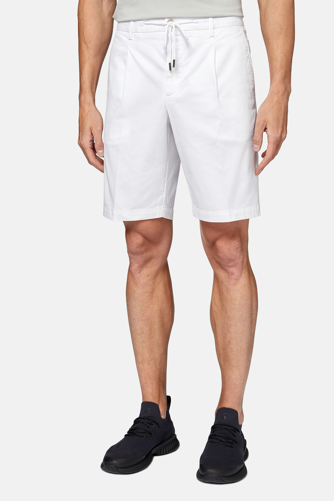 Stretch Cotton Summer Bermuda Shorts, White, hi-res