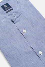 Linen Korean Collar Shirt Regular Fit, Blue, hi-res