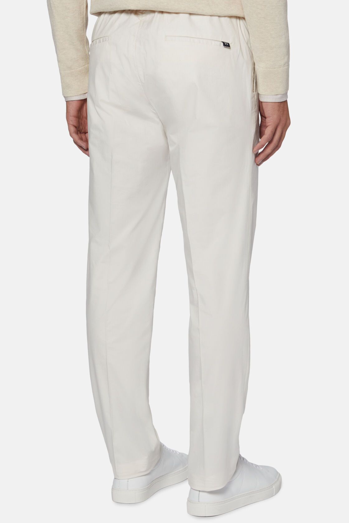 Pantalone in Cotone Elasticizzato con Pinces, Bianco, hi-res