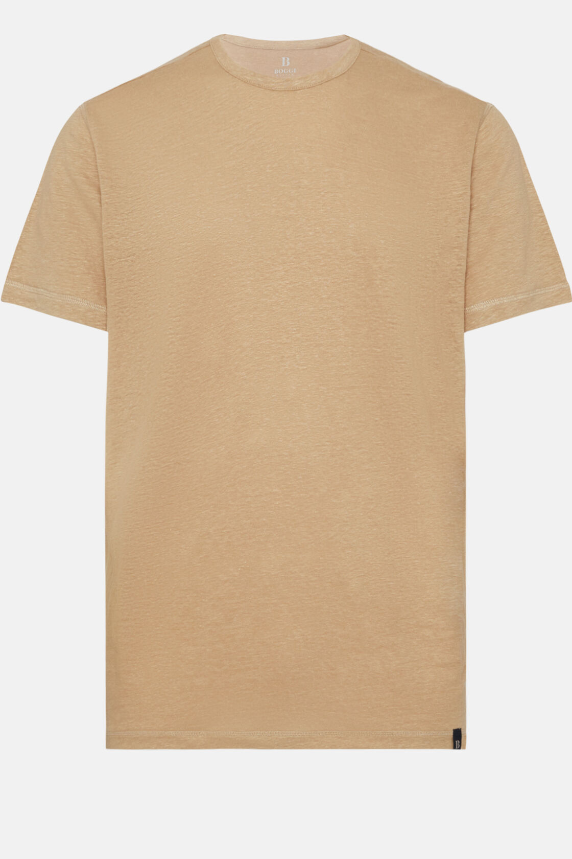 Camiseta de Punto de Lino Stretch Elástico, Beige, hi-res