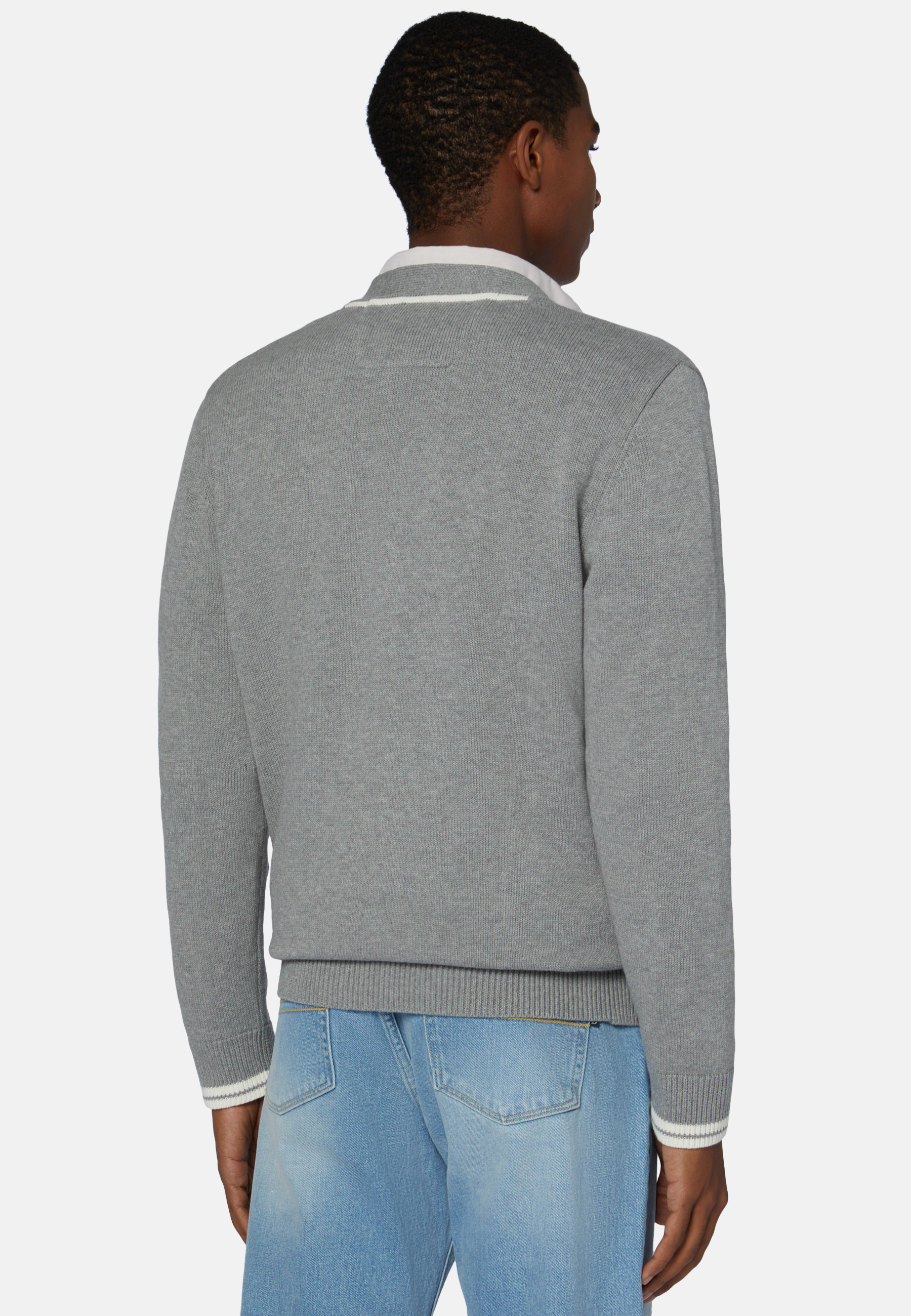 Men's Gray Knitted Cardigan in Organic Cotton