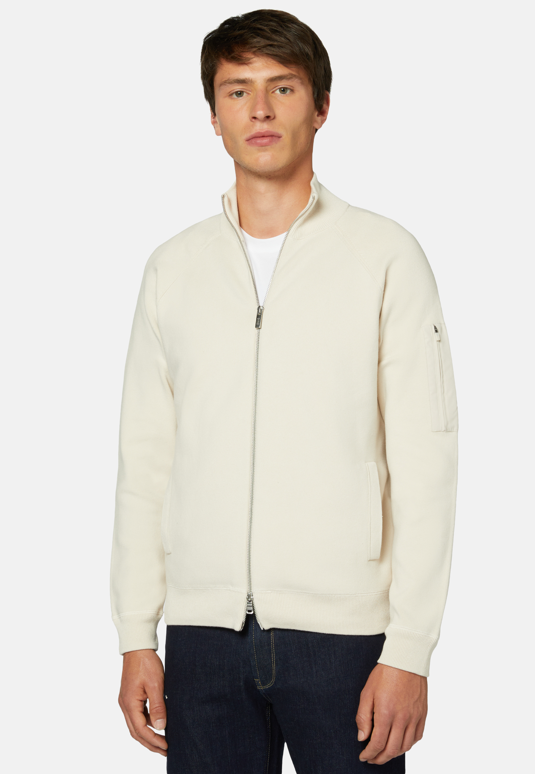 Men s Cream Full Zip Sweatshirt in Technical Cotton Boggi Milano