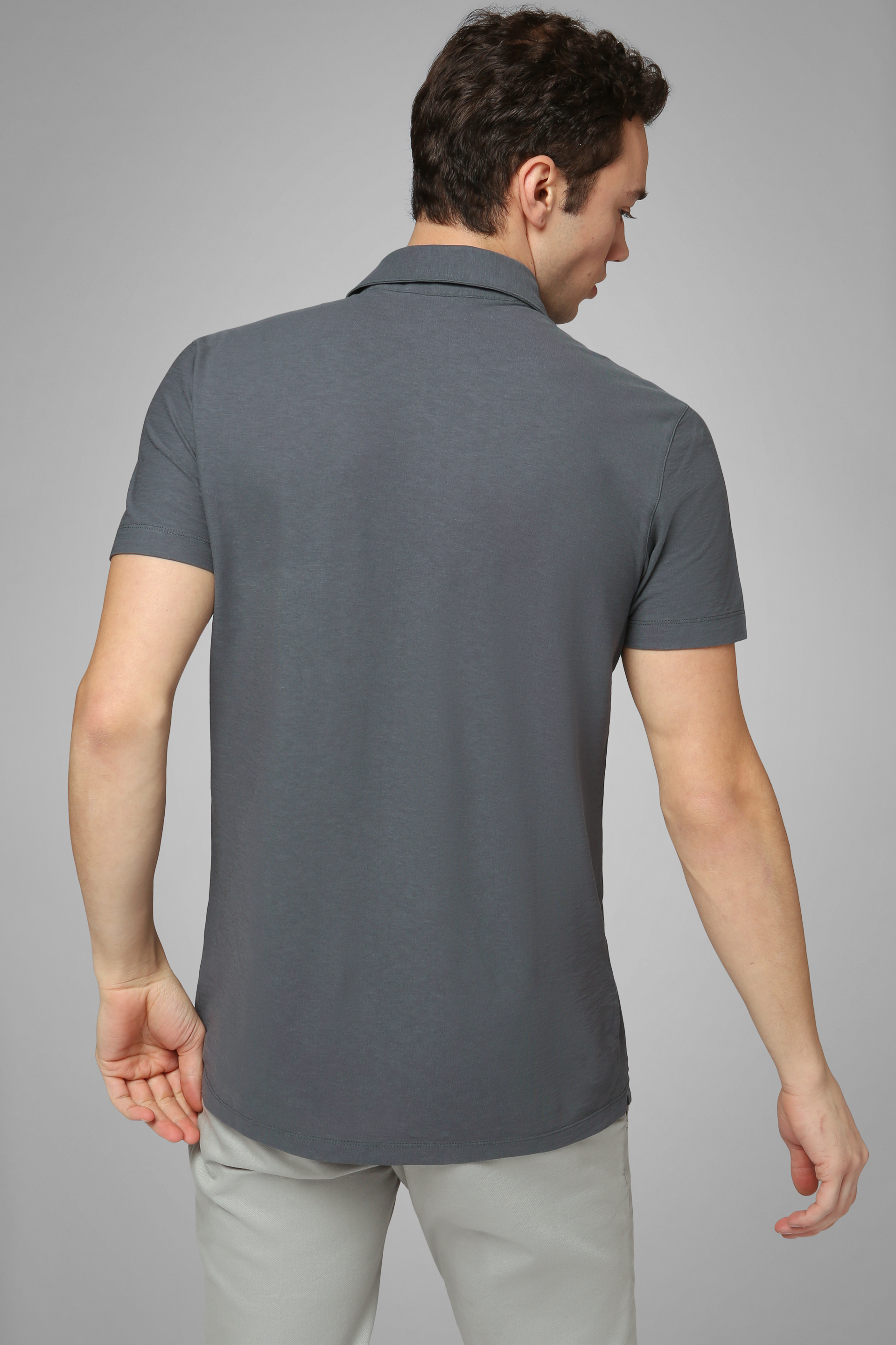 Men's Charcoal Grey Ultra-High Twist Cotton Jersey Polo Shirt