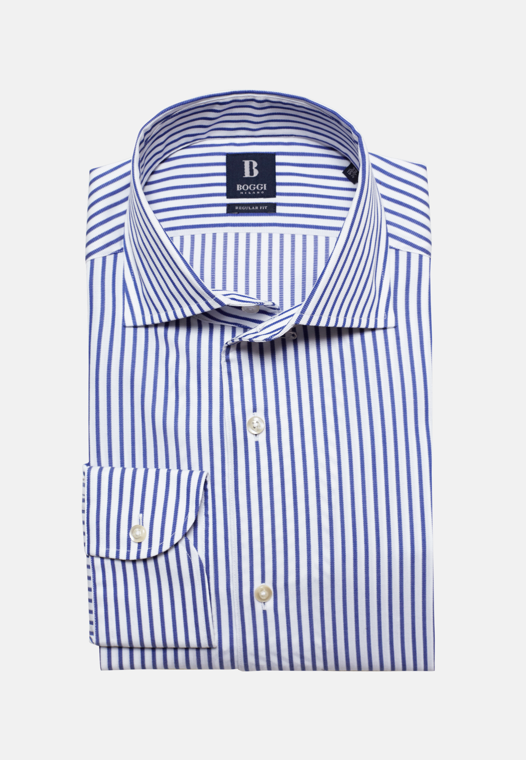Regular Fit Blue Striped Dobby Cotton Shirt | Boggi