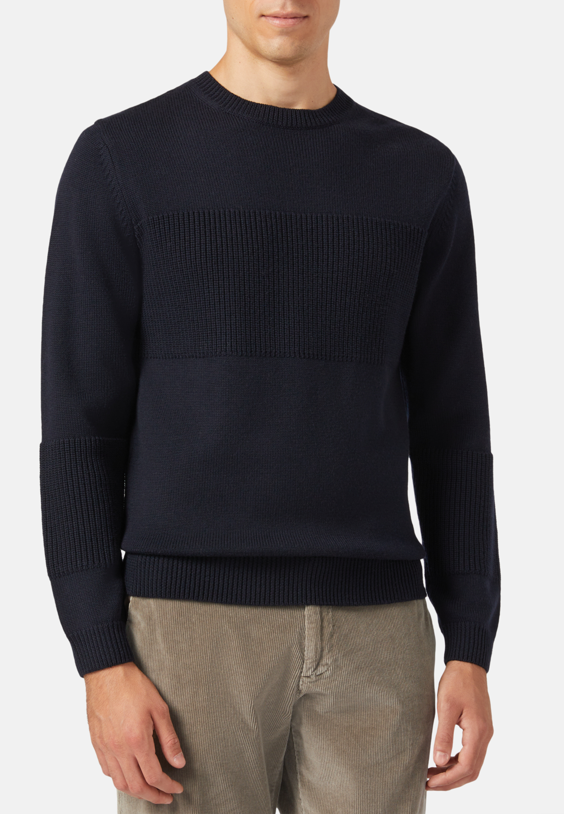 Navy Merino Wool Crew Neck Jumper | Boggi