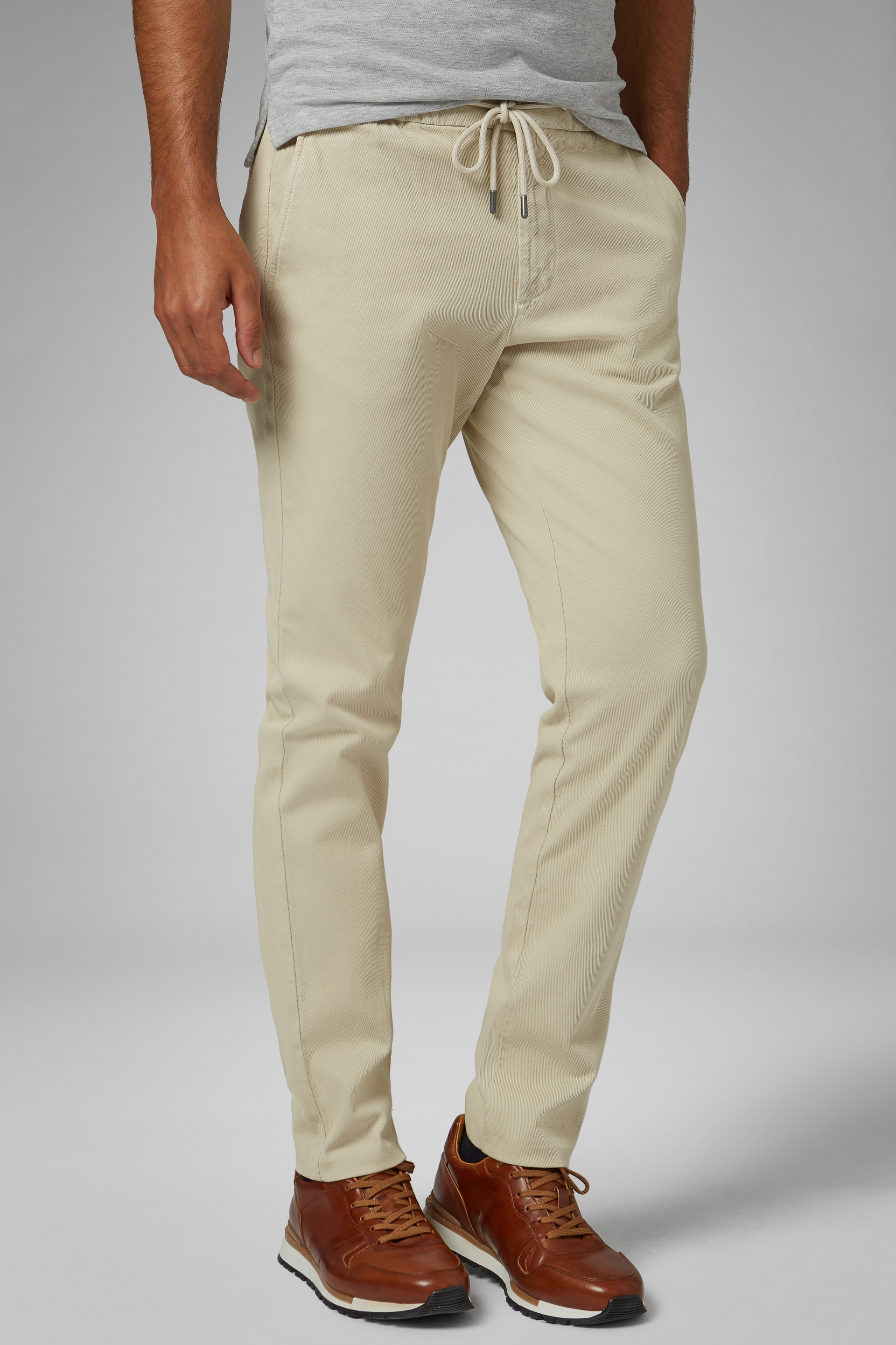 Buy INTUNE Khaki Solid Twill Peach Slim Fit Stretch Cotton Trousers   Shoppers Stop