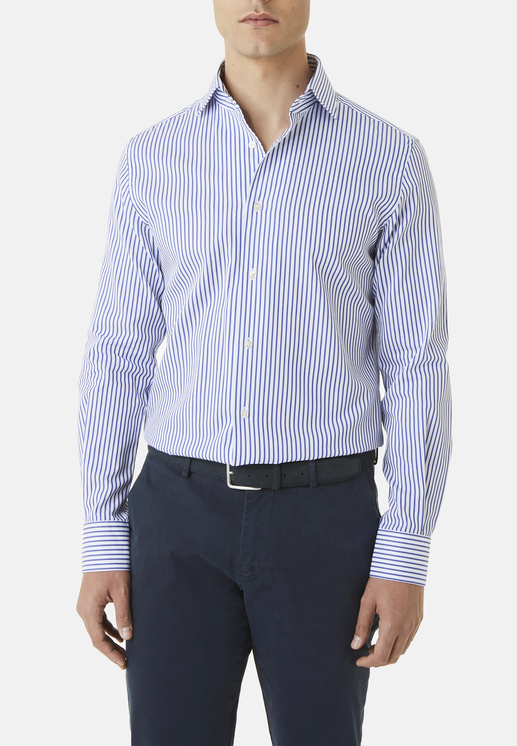 Regular Fit Blue Striped Dobby Cotton Shirt | Boggi