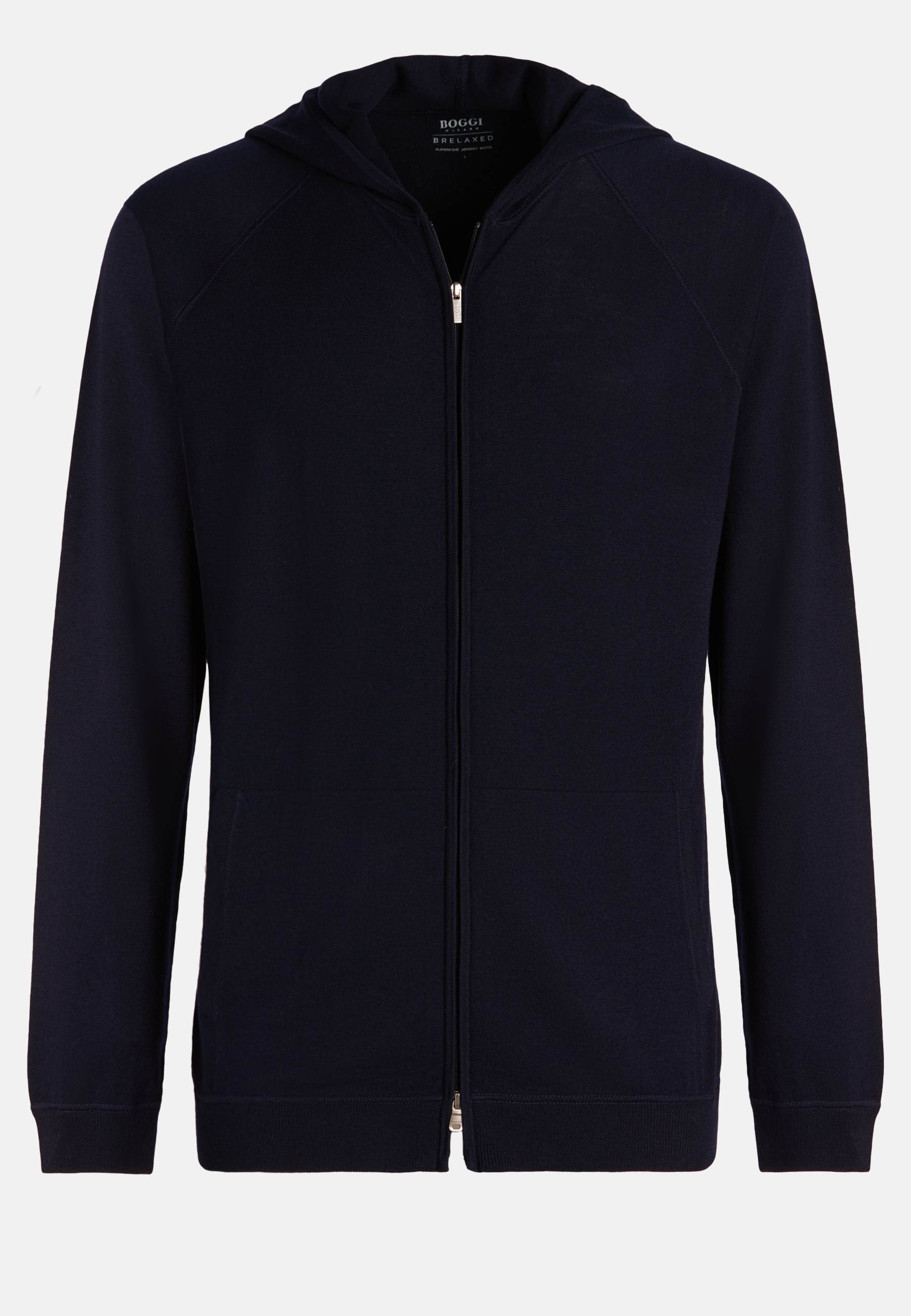 Navy full zip hooded jumper in merino wool | Boggi
