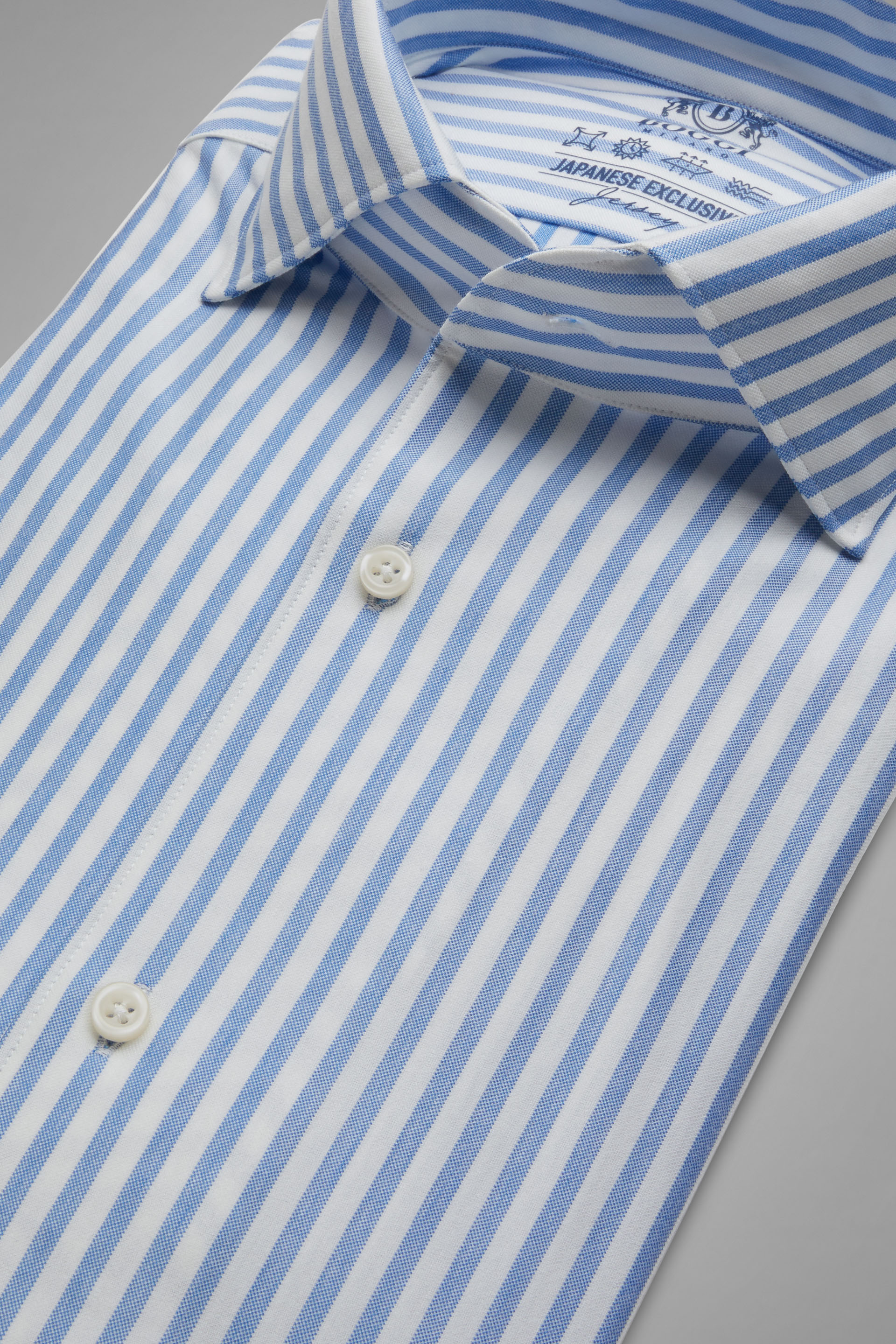 Men's Regular Fit Sky Blue Striped Shirt With Cuban Collar | Boggi