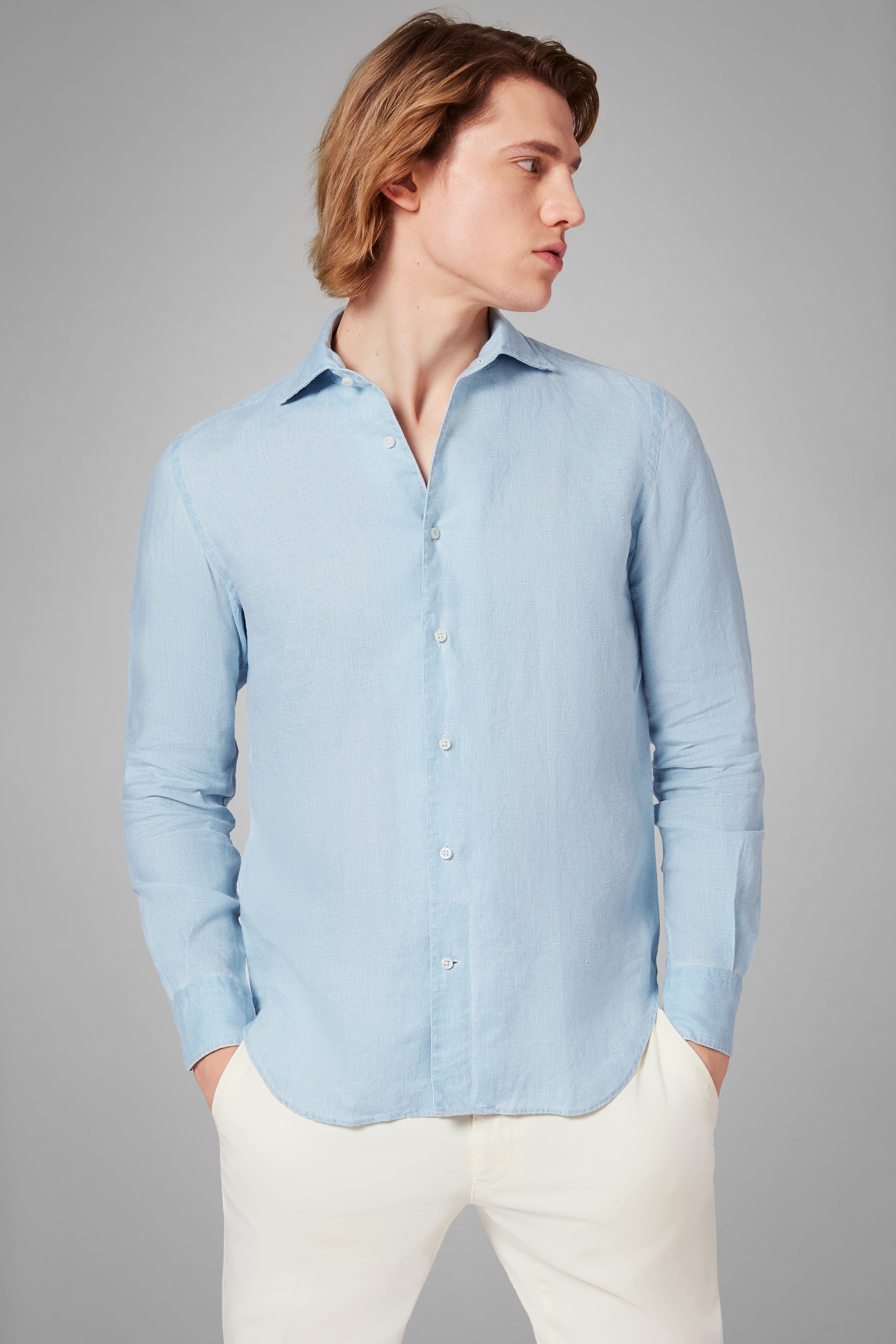 Regular Fit Sky Blue Shirt With Cuban Collar | Boggi