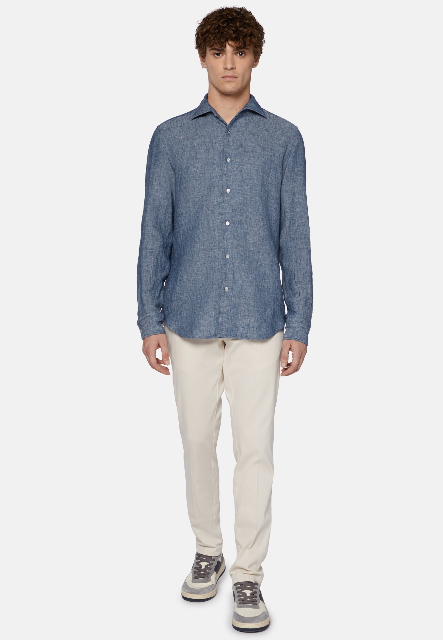 Regular Fit Cotton and Linen Denim Shirt