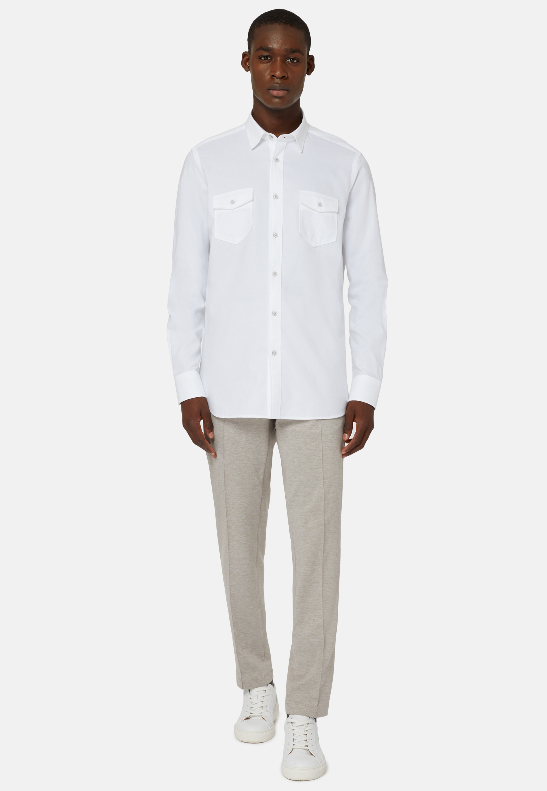 White Cotton Tencel Shirt Regular Fit | Boggi
