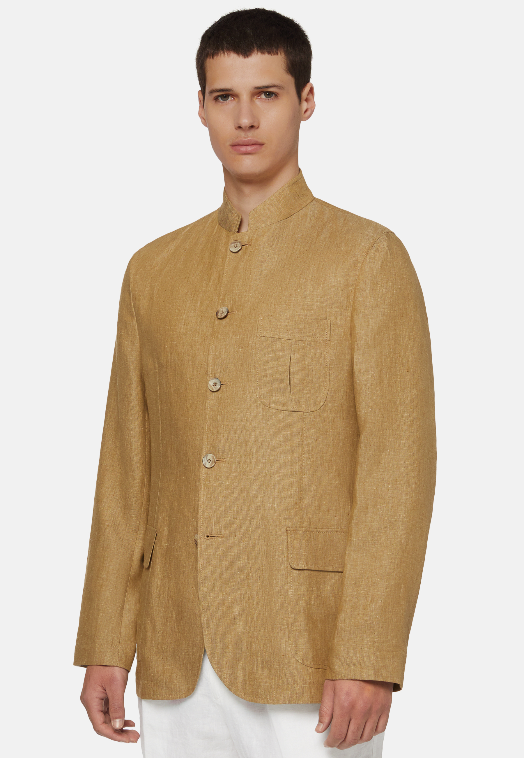 Men's Brown Pure Linen Bridge Jacket | Boggi Milano