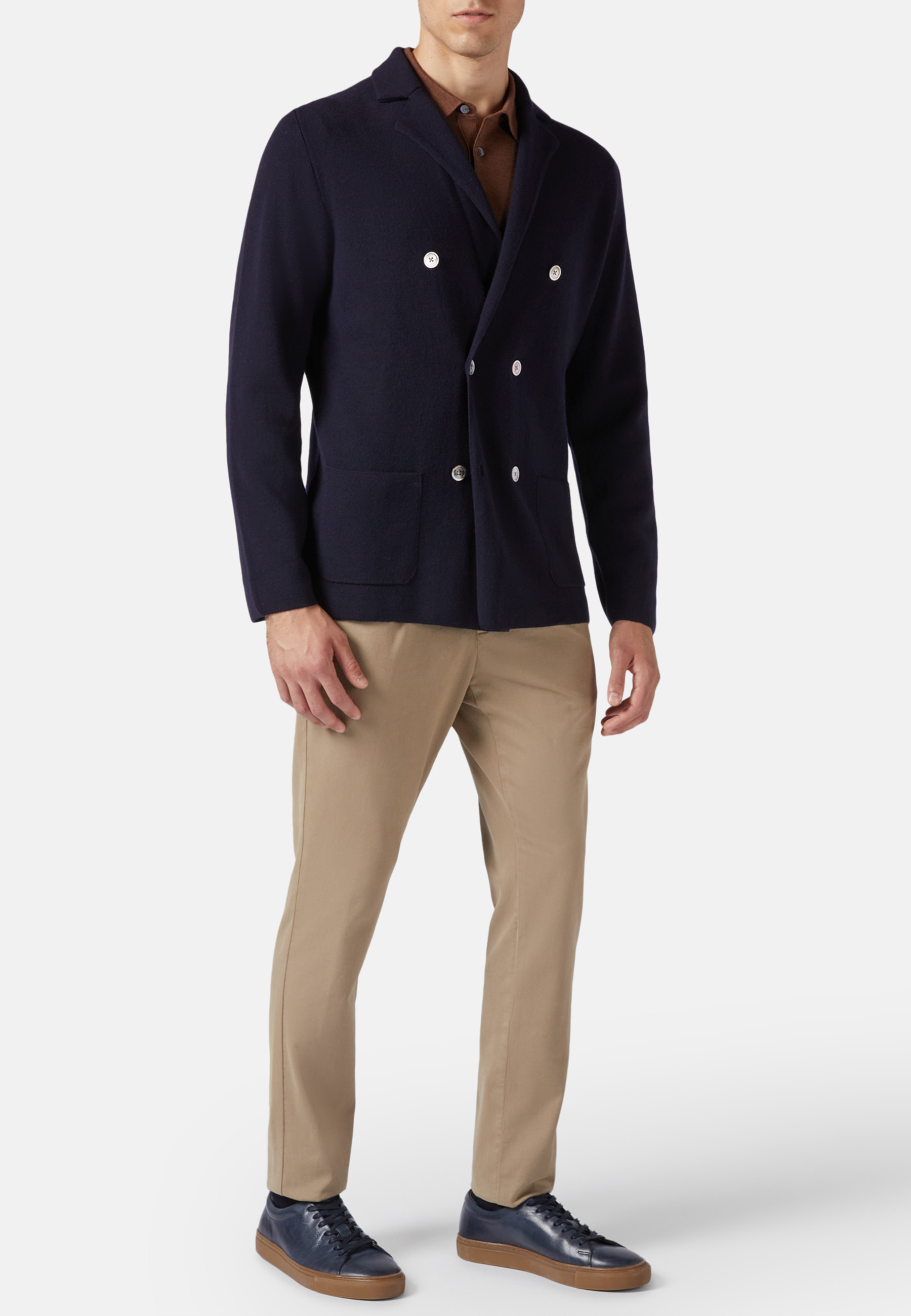 Men's Navy Merino Wool Double-Breasted Jacket