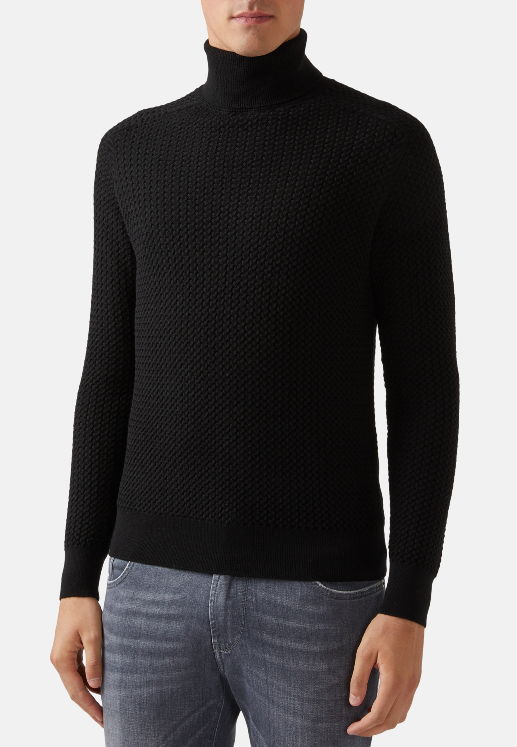 Navy Merino Wool Polo Neck Jumper | Boggi